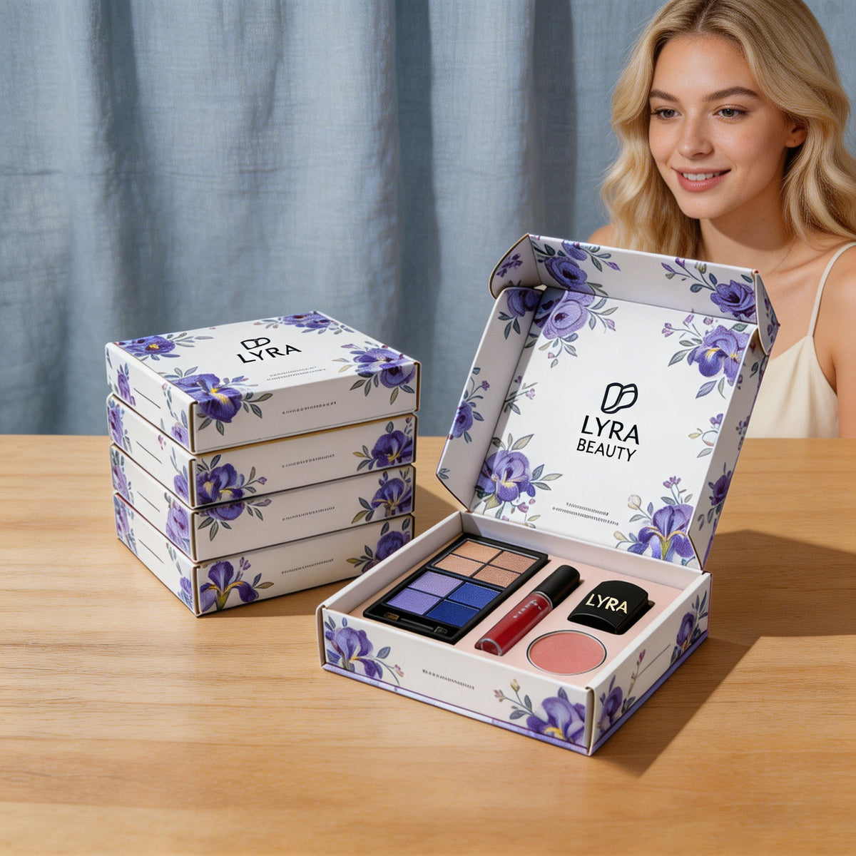 Cajas de Envío Impresas a Medida | Flores a Todo Color por Dentro y por Fuera para Maquillaje, Joyería y Cajas de Suscripción | MOQ 100 unidades