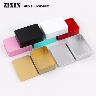 Custom 140x100x45mm Plain Color Rectangle Hinged Tin Box | 8 Colors Black White Red Pink Teal Gold Silver for Cookie Tea Candle Card Jewelry & Brand Gift Tin Packaging | MOQ 100 pcs