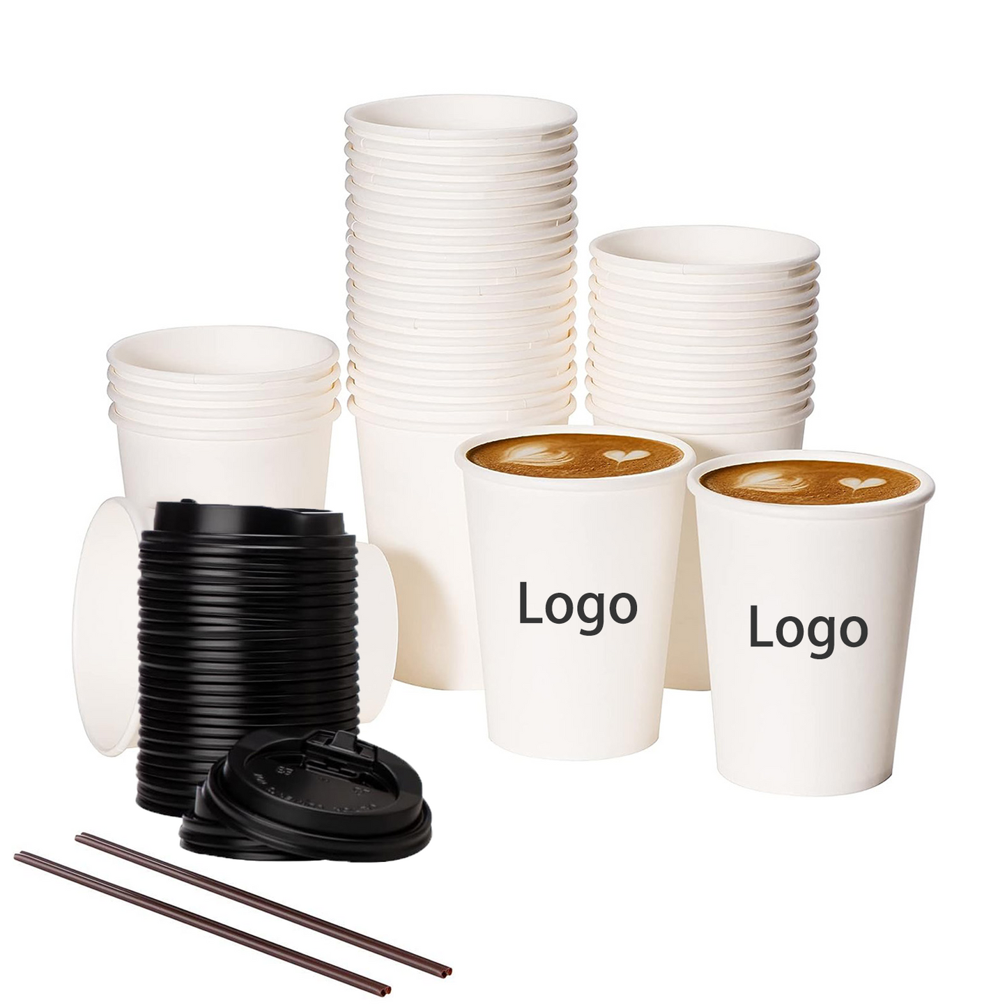 8oz White Disposable Coffee Paper Cup Food Grade Custom Logo For Cafe Tea Takeaway Hot Drink Pack