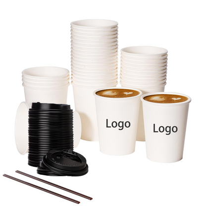 8oz White Disposable Coffee Paper Cup Food Grade Custom Logo For Cafe Tea Takeaway Hot Drink Pack