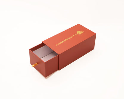 Custom Gold Foil Stamping Rigid Cardboard Sliding Drawer Gift Box Velvet EVA Lined Jewelry Cosmetic Perfume Watch Packaging Custom Logo Size Contact Us For Luxury Foil Drawer Box Solutions