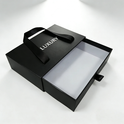 Custom Luxury Black Drawer Gift Box Custom Logo Matte Recyclable Slide Rigid Paper Packaging Box For Jewelry Cosmetic Watch Belt Small Premium Gifts