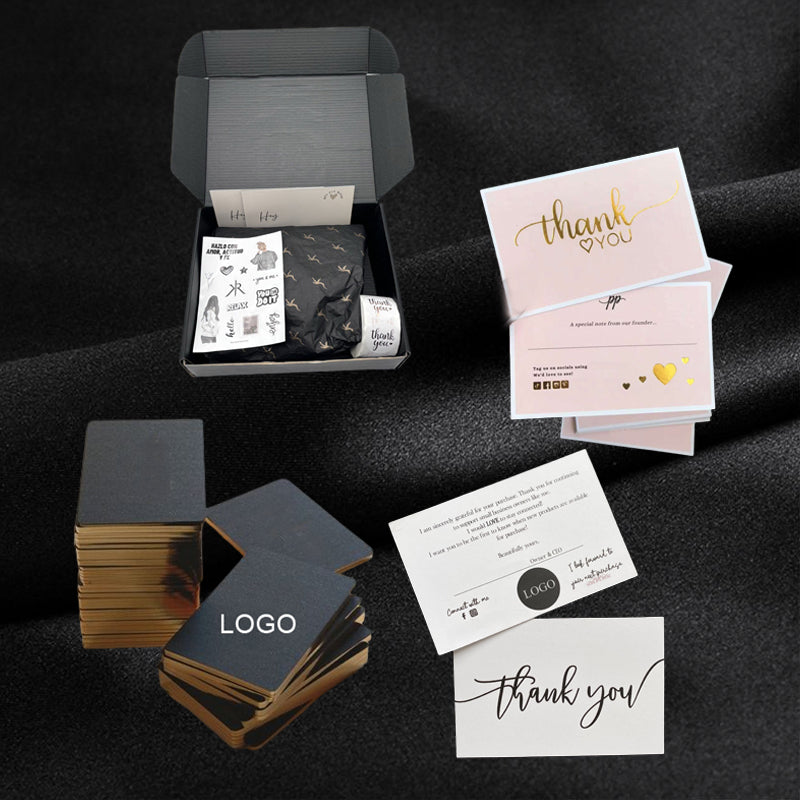 Custom Logo Business Thank You Cards Full Color CMYK Printing Gold Foil Matte Thick Cardstock Small Business Packaging Insert Visiting Card Wholesale Printing Service