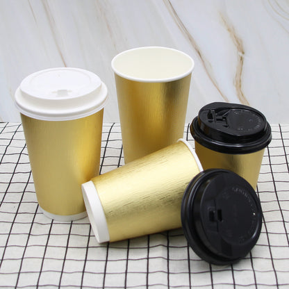 500ml Disposable Paper Coffee Milk Tea Cup Custom Logo Printing Food Grade Single/Double Wall PE/PLA Waterproof Takeaway Beverage Cups With PP/CPLA Lids OEM Wholesale