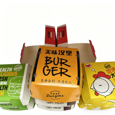 Eco-friendly Biodegradable Disposable Hamburger Packaging Box Sugarcane Pulp Clamshell Takeaway Container Custom Logo For Fast Food Restaurant