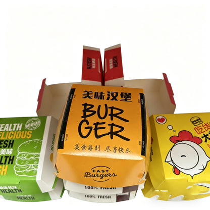 Eco-friendly Biodegradable Disposable Hamburger Packaging Box Sugarcane Pulp Clamshell Takeaway Container Custom Logo For Fast Food Restaurant