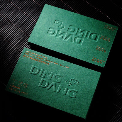 3D Embossed Luxury Green Business Card Printing Thick Matte Green Specialty Paper Gold Foil Debossed Custom Logo Die Cut Visiting Card Wholesale Printing Service