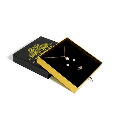 Custom Luxury Cardboard Paper Earring Drawer Box Custom Logo Hot Foil Stamping Velvet Insert Slide Out Rigid Jewelry Gift Packaging Box Wholesale OEM ODM