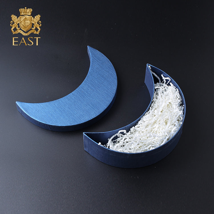 Special Moon Shaped Art Paper Eid Mubarak Gift Box Custom Print Ramadan Candy Date Chocolate Packaging Recyclable Irregular Festival Paper Box