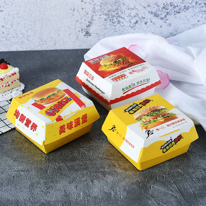 ZJPACK Custom Printed Hamburger Paper Box Food Grade Greaseproof Disposable Clamshell Takeout Carton Custom Logo For Fast Food Restaurant Burger Delivery