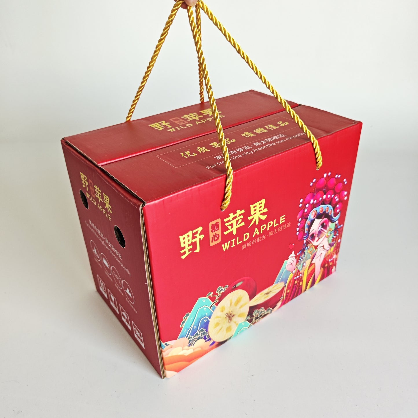 High Quality Custom Logo Hard Corrugated Gift Box Recyclable Kraft Paper Packaging With Handle For Wine Fruit Corporate Festival Gift
