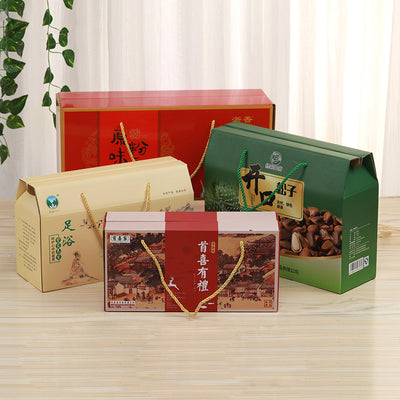 Customised Portable 5 KG Corrugated Cardboard Box Recyclable Kraft Carton With Handle For Fruit Vegetable Seafood Gift Agricultural Packaging