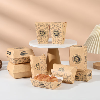 Custom Take Away Food Packaging Box Food Grade Greaseproof Recyclable Disposable Kraft Paper Lunch Box Custom Logo For Restaurant Fast Food Delivery Catering