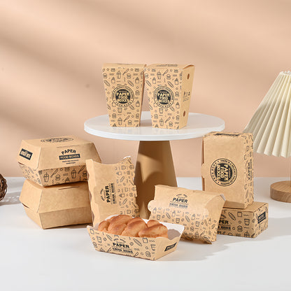 Custom Take Away Food Packaging Box Food Grade Greaseproof Recyclable Disposable Kraft Paper Lunch Box Custom Logo For Restaurant Fast Food Delivery Catering