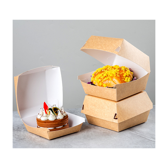 Wholesale Customizable Disposable Corrugated Hamburger Takeaway Box Food Grade Greaseproof Clamshell Carton Custom Logo For Fast Food Restaurant Delivery