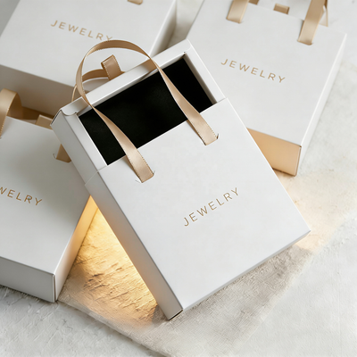 Custom Logo Paper Drawer Jewelry Set Box Luxury Rigid Cardboard Gift Packaging Box With Velvet Insert Hot Foil Stamping Jewelry Packaging Wholesale Printing Service