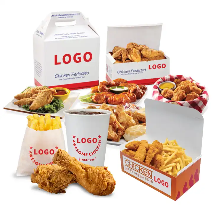 Factory Direct Takeaway Fried Food Packaging Box Food Grade Greaseproof Cardboard Custom Logo Portable Fried Chicken Takeout Carton For Fast Food Restauran
