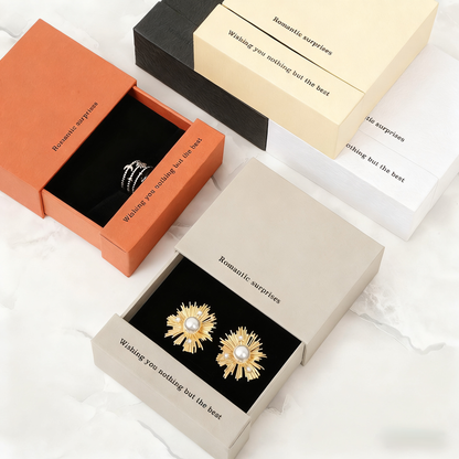 Premium Sliding Paper Drawer Jewelry Box Custom Logo Rigid Cardboard Gift Box Velvet/EVA Insert Ring Earring Necklace Luxury Jewelry Packaging Wholesale OEM ODM