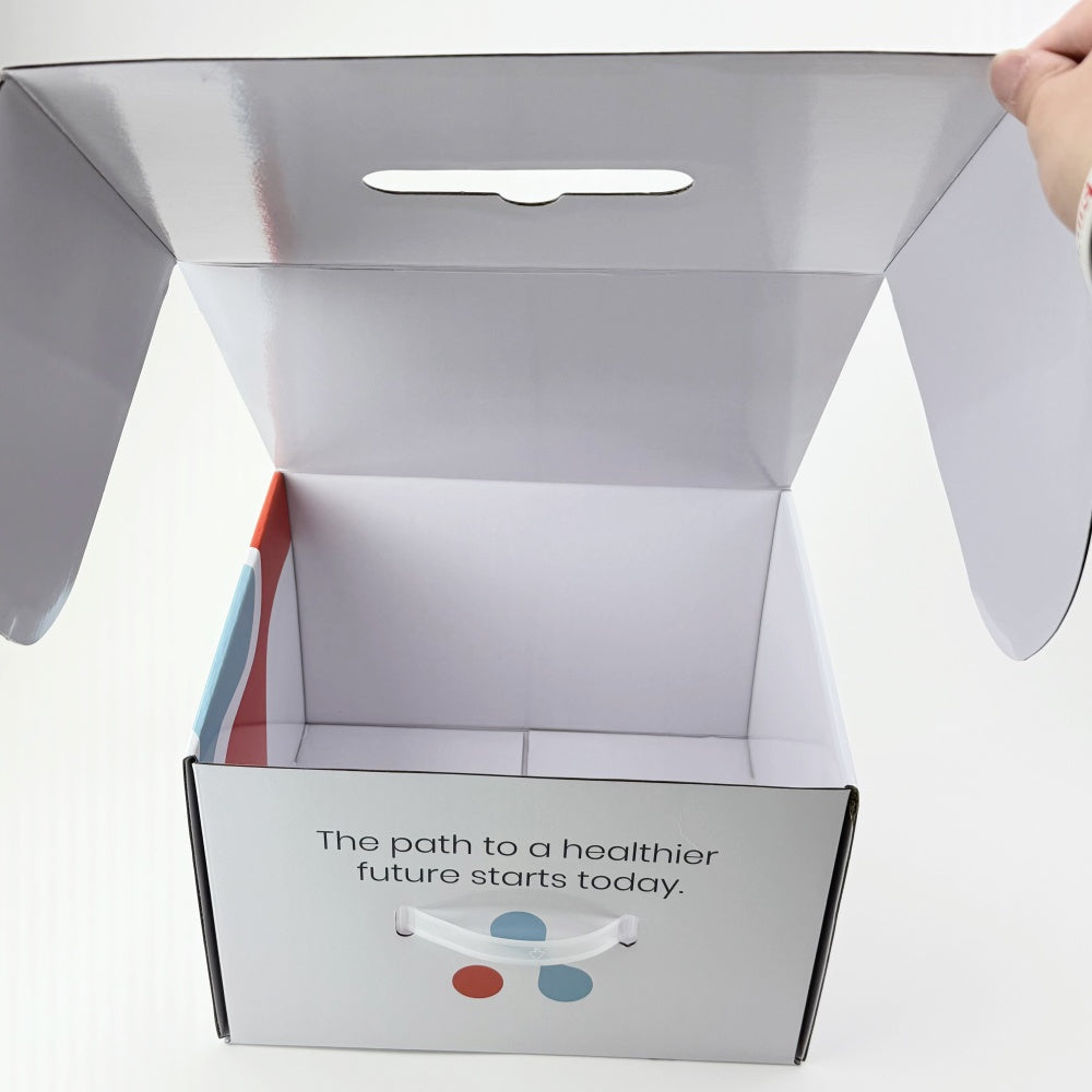 Portable Folding Shipping Carton With Die-Cut Handles Recyclable Corrugated Mailer Box Custom Logo For Fruit Gift Apparel Cosmetic E-commerce Delivery Packaging