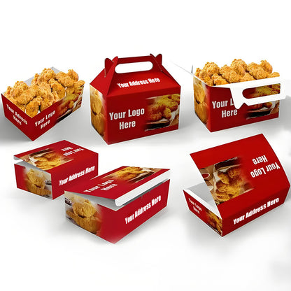Custom Logo Takeaway Fast Food Packaging Box Food Grade Greaseproof Disposable Kraft Paper Container Multi-Size For Burger Fried Chicken Salad Catering Delivery