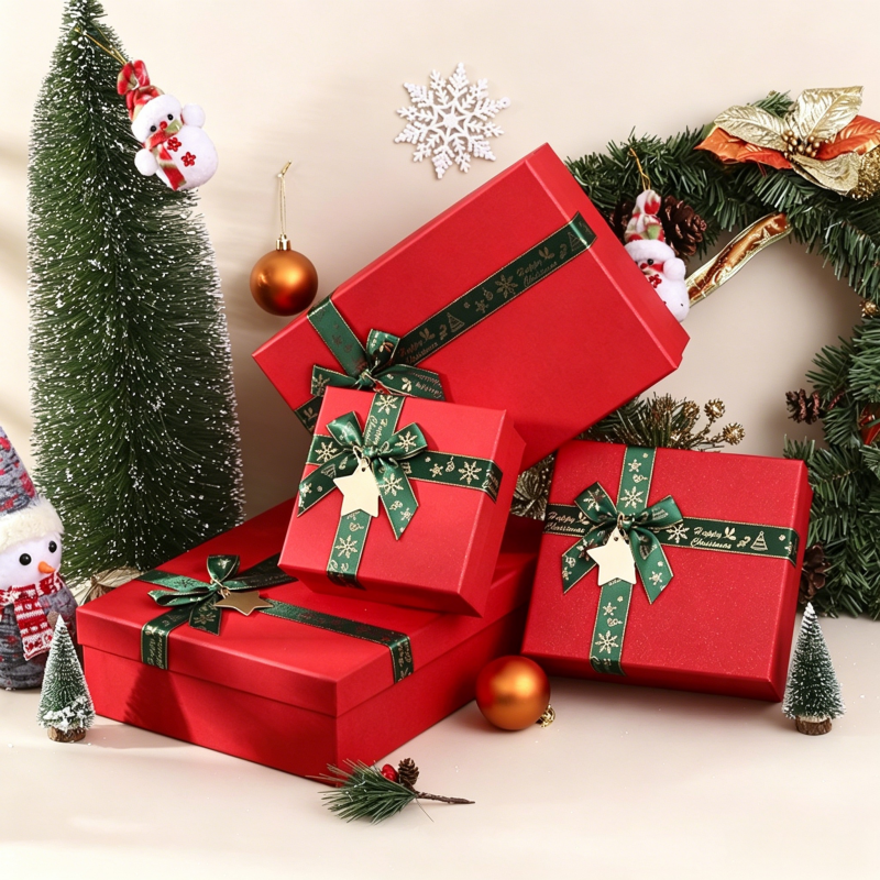 Custom Christmas Gift Box Set Foldable Magnetic Rigid Cardboard Box Custom Logo Xmas Pattern Print Luxury Packaging For Candy Cosmetic Jewelry Holiday Gift OEM Wholesale