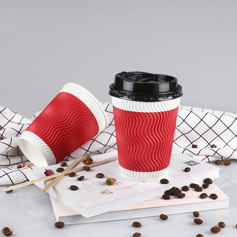 Custom Pattern Printed Paper Cup With Lid Disposable Single/Double Wall Food Grade Hot Coffee Tea Takeaway Cup Full Color Pattern Printing OEM Wholesale