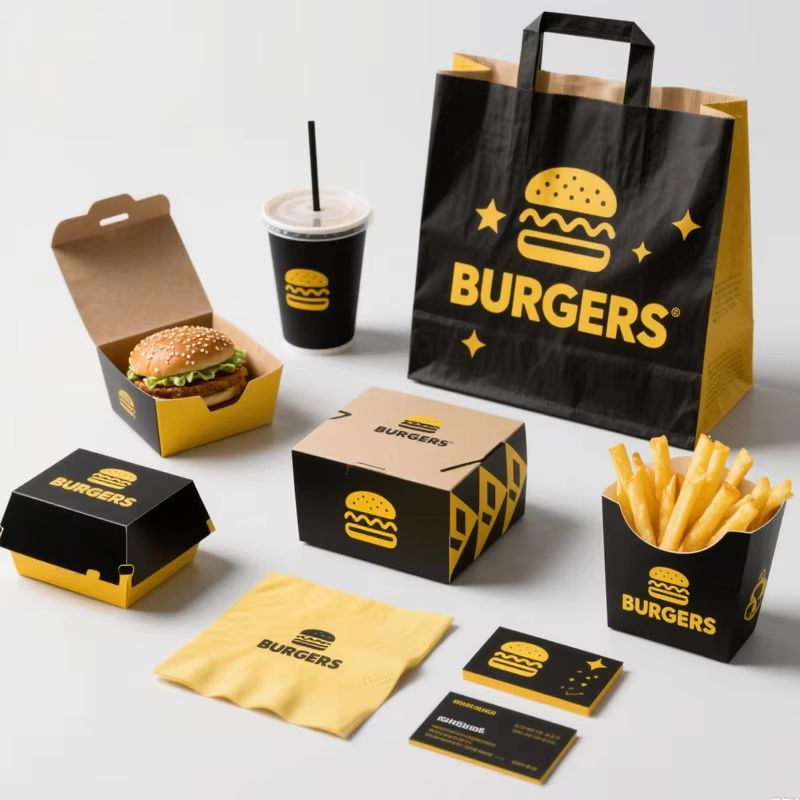 Eco-Friendly Disposable Burger & French Fries Paper Box Custom Logo Greaseproof Recyclable Kraft Takeout Packaging For Fast Food Combo Meals Fried Chicken Snack