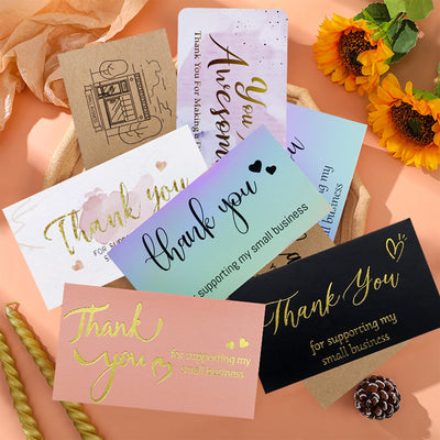 Custom Colorful Paper Thank You Card Full CMYK Color Printing Custom Logo QR Code Small Business Packaging Insert Matte Thick Cardstock Wholesale Printing Service