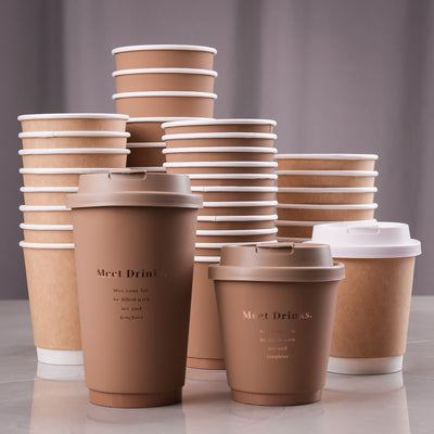 Custom Logo Biodegradable Double Wall Disposable Paper Cups Food Grade PLA Compostable Insulated Anti-Scald Coffee Takeaway Cups With CPLA Lids OEM Wholesale