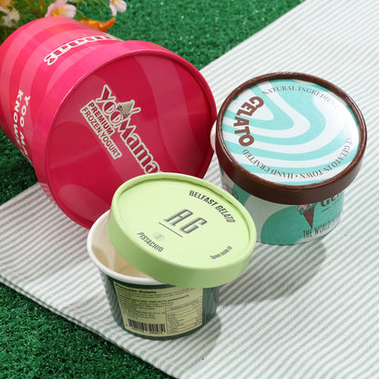 Custom Printed Ice Cream Paper Cup With Dome Lids Food Grade PE/PLA Coated Disposable Frozen Yogurt Gelato Dessert Containers Custom Logo Wholesale OEM ODM
