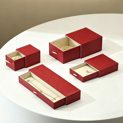 High End Luxury Leatherette Paper Ring Drawer Box Custom Logo Hot Foil Stamping Rigid Cardboard Velvet Insert Wedding Proposal Ring Jewelry Packaging Box Wholesale OEM ODM