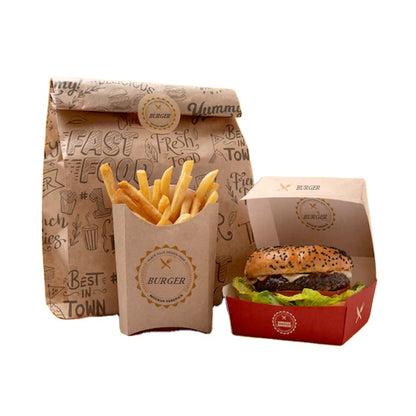 YASONPACK Foldable Burger Packaging Box Food Grade Greaseproof Recyclable Kraft Paper Clamshell Takeout Container Custom Logo For Fast Food Restaurant Deliver