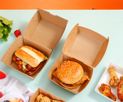 Custom Print Black Burger Delivery Box Food Grade Greaseproof Disposable Clamshell Paper Box Custom Logo For Gourmet Burger Fast Food Restaurant Takeaway Delivery