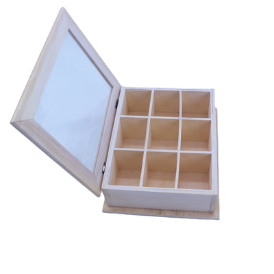 Wholesale Custom 9 Compartment Wooden Organizer Custom Logo Eco Paulownia Pine Wood For Tea Jewelry Spice Craft Storage Gift Box