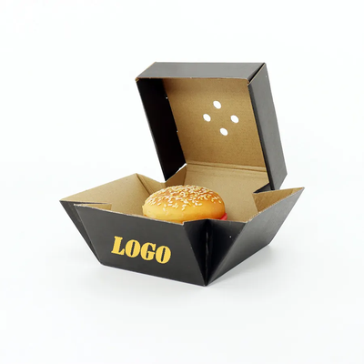 Custom Printed Food Packaging Clamshell Burger Box Food Grade Greaseproof Recyclable Disposable Kraft Paper Takeout Container For Fast Food Restaurant Delivery