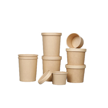 Manufacturer Custom Kraft Paper Soup Bowl With Lid Food Grade Biodegradable Custom Logo For Takeaway Noodle Porridge Pack