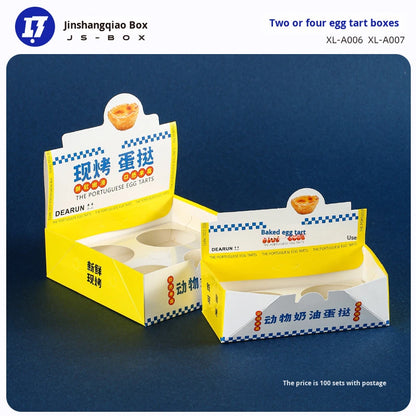 Bakery Freshly Baked Egg Tart Food Box Food Grade Recyclable Kraft Cardboard Takeaway Packaging Custom Logo With Clear Window For Pastry Shop