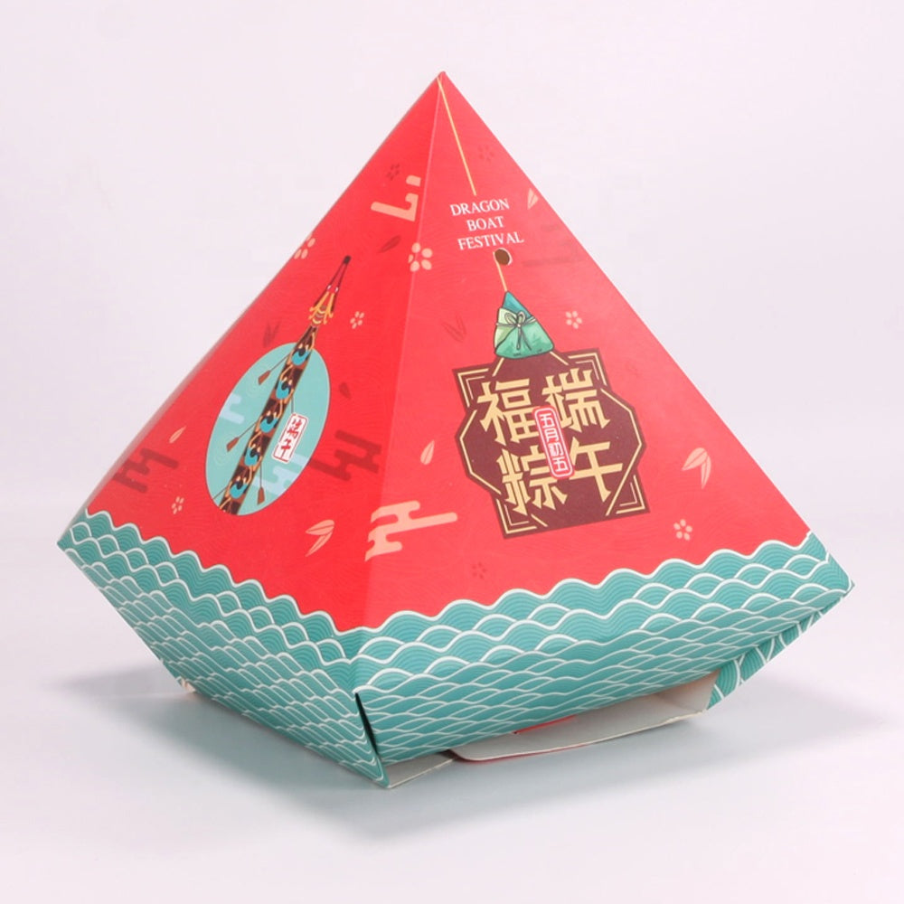 Custom Pyramid Unique Shape Paper Package Box Food Grade Recyclable Card Custom Logo For Zongzi Chocolate Dessert Wedding Candy Gift Takeaway Packaging
