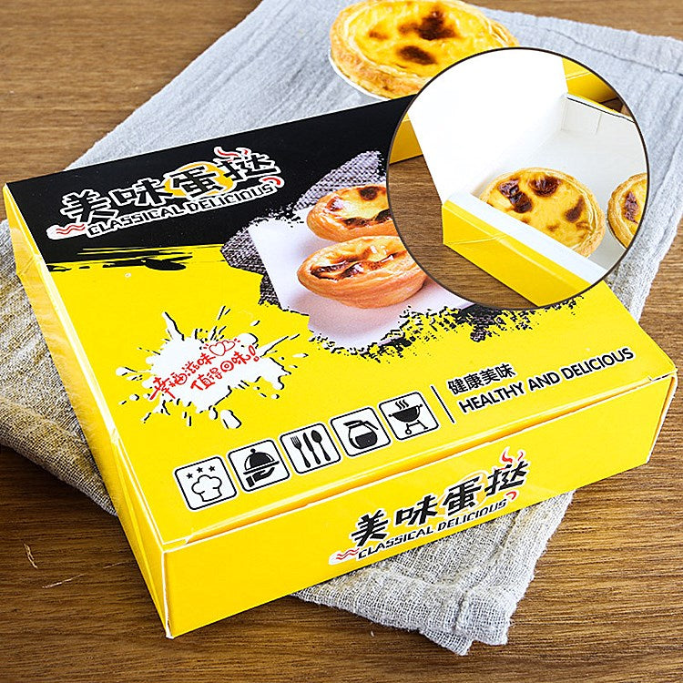 Custom Egg Tart Paper Box Food Grade Greaseproof Recyclable Foldable Bakery Takeout Packaging Box With Clear Window Custom Logo For 2/4/6 Pcs Portuguese Pastry Dessert