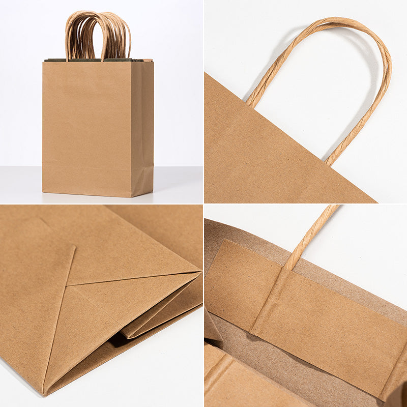 Plain Paper Shopping Packaging Bags With Handles Eco Recyclable Custom Logo For Retail Gift Grocery Pack