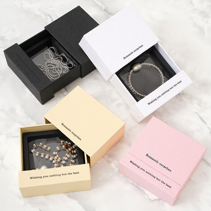 Premium Sliding Paper Drawer Jewelry Box Custom Logo Rigid Cardboard Gift Box Velvet/EVA Insert Ring Earring Necklace Luxury Jewelry Packaging Wholesale OEM ODM