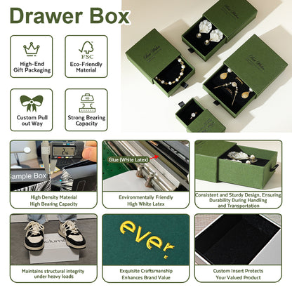 Custom Fancy Small Green Heaven And Earth Cover Rigid Jewelry Box Flock EVA Lined Ring Earring Pendant Packaging Custom Logo Size Contact Us For Mini Green Jewellery Gift Box Solutions