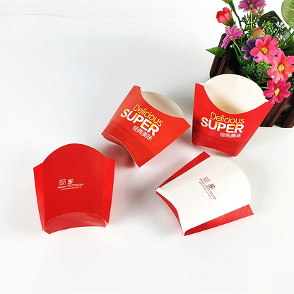 Custom Logo Restaurant Grade French Fries Paper Box Food Grade Greaseproof Recyclable Disposable Cone Takeout Container For Fast Food Snack Catering