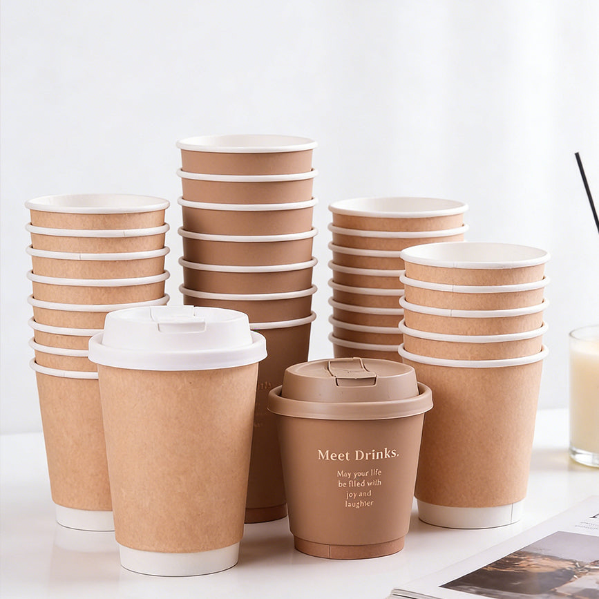 Custom Logo Biodegradable Double Wall Disposable Paper Cups Food Grade PLA Compostable Insulated Anti-Scald Coffee Takeaway Cups With CPLA Lids OEM Wholesale