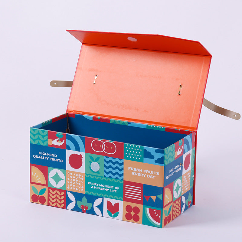 Custom Hand Carry Book Shaped Corrugated Gift Box Recyclable Kraft Paper Box With Portable Handle For Wine Fruit Cosmetic Corporate Gift Set