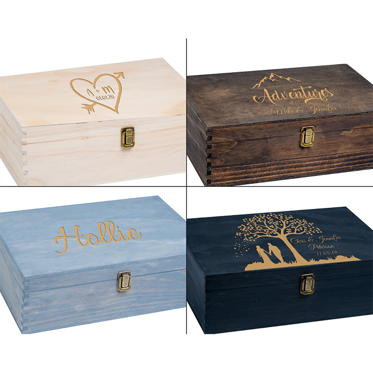 Customize A Variety Of Colors Wooden Gift Box Custom Logo Eco Pine Walnut Wood For Jewelry Tea Wine Holiday Storage Pack