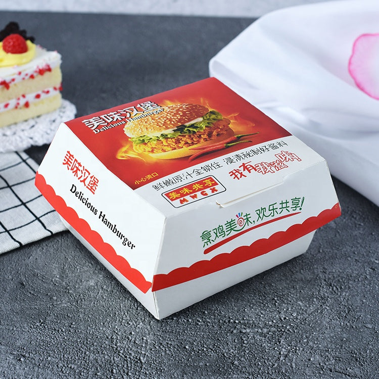 ZJPACK Custom Printed Hamburger Paper Box Food Grade Greaseproof Disposable Clamshell Takeout Carton Custom Logo For Fast Food Restaurant Burger Delivery