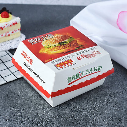 ZJPACK Custom Printed Hamburger Paper Box Food Grade Greaseproof Disposable Clamshell Takeout Carton Custom Logo For Fast Food Restaurant Burger Delivery
