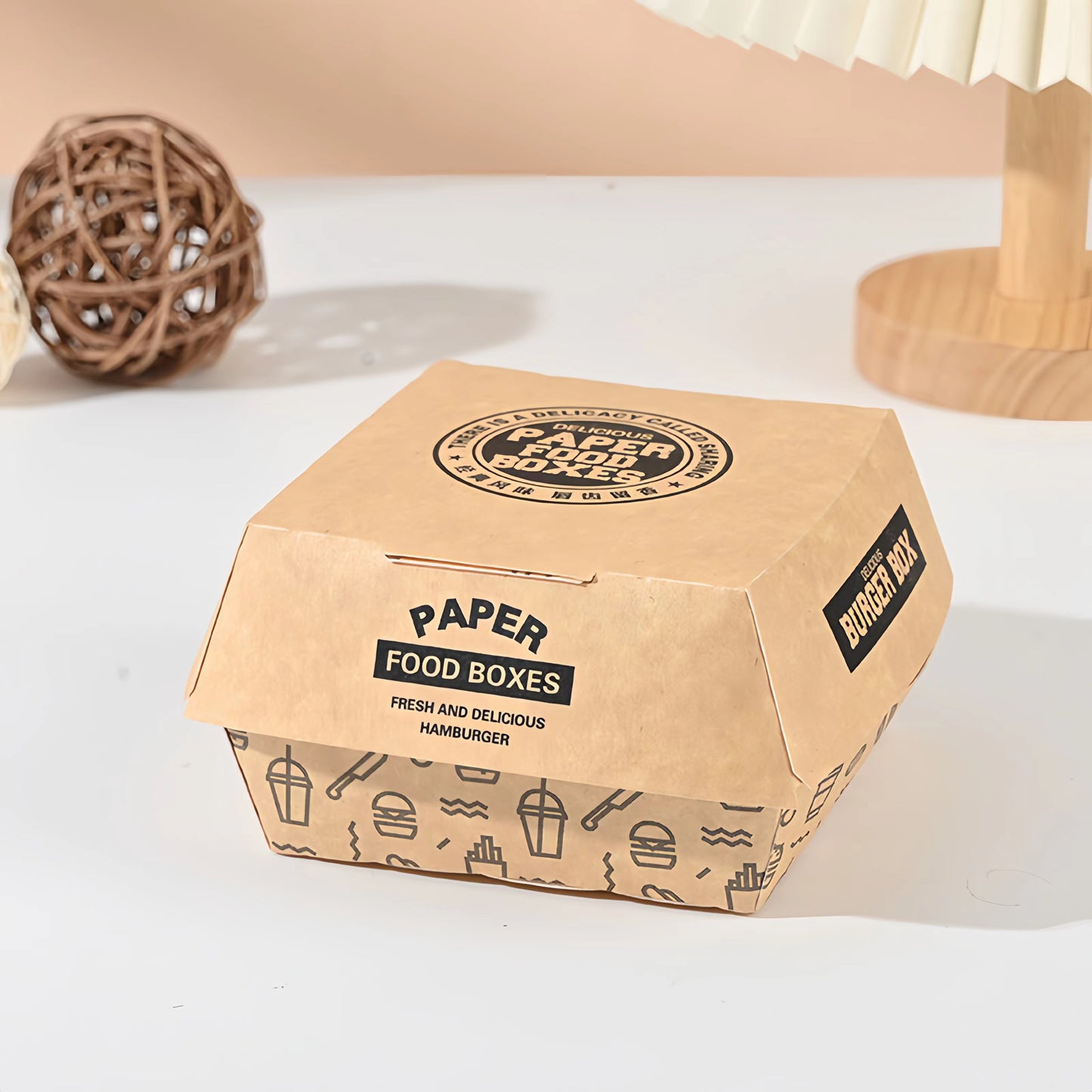 Custom Take Away Food Packaging Box Food Grade Greaseproof Recyclable Disposable Kraft Paper Lunch Box Custom Logo For Restaurant Fast Food Delivery Catering