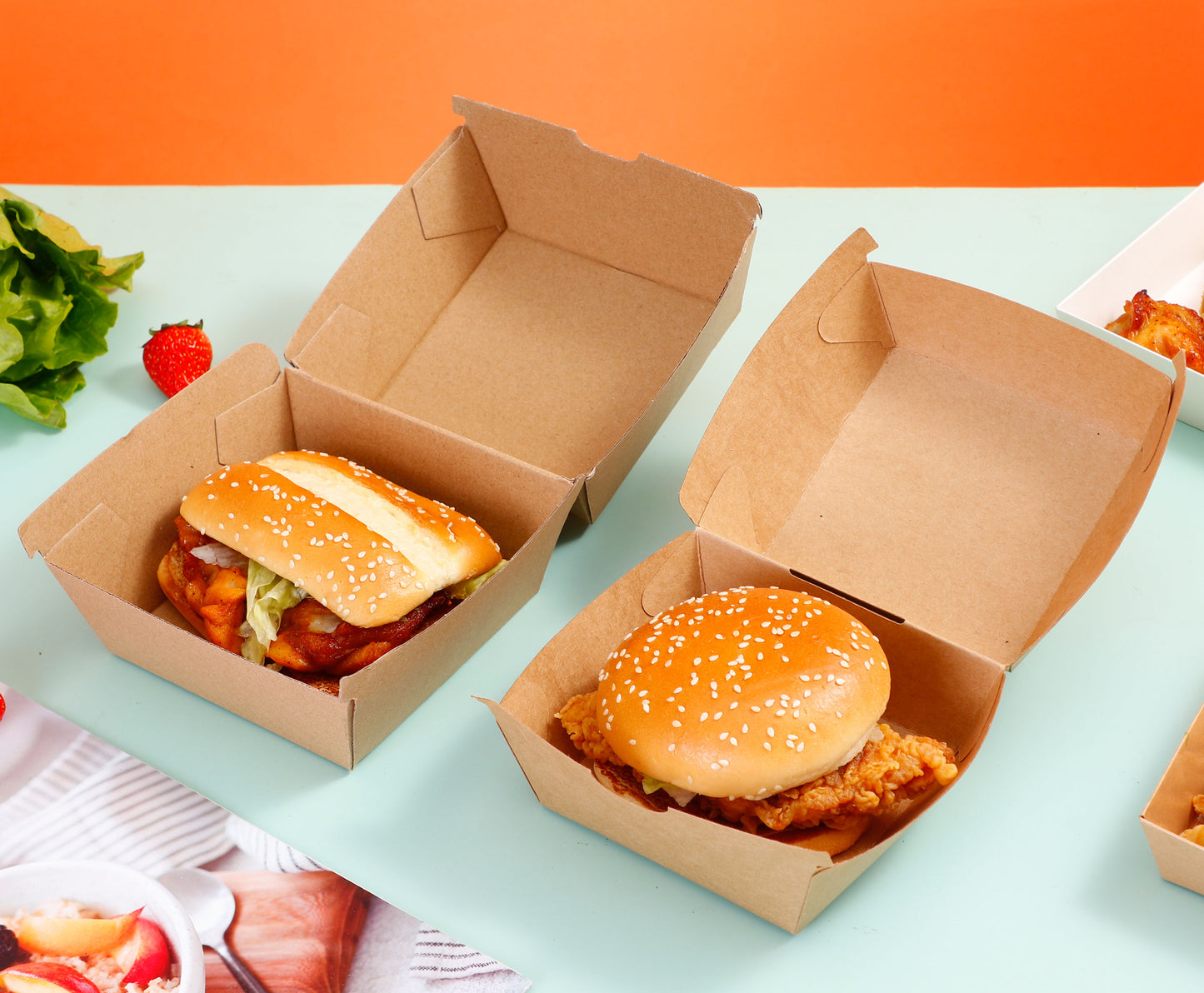 Custom Print Black Burger Delivery Box Food Grade Greaseproof Disposable Clamshell Paper Box Custom Logo For Gourmet Burger Fast Food Restaurant Takeaway Delivery